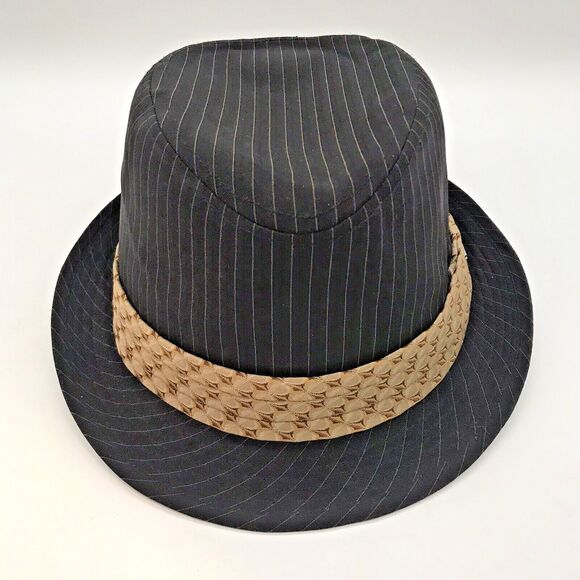 Peter Grimm Black Pin Stripe Fedora Hat Men's size S/M Lined Hat Band Rabbit Pin - Picture 4 of 11